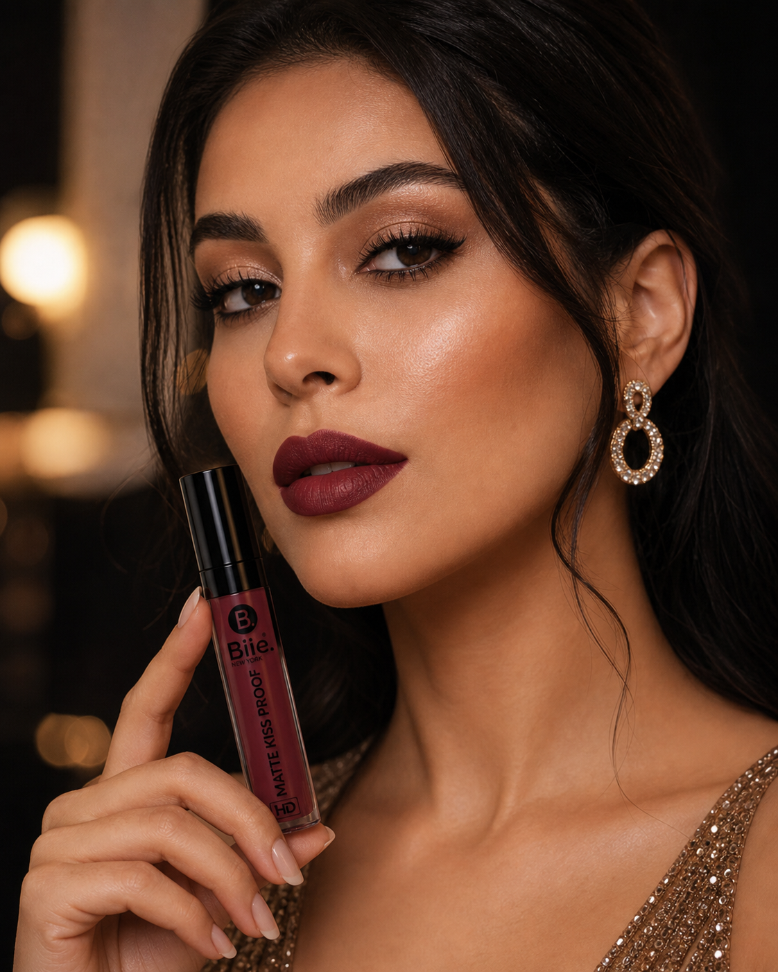 Evening beauty look with BIEE matte lip color
